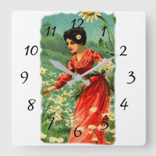 Horloge Carrée Woman picking flowers