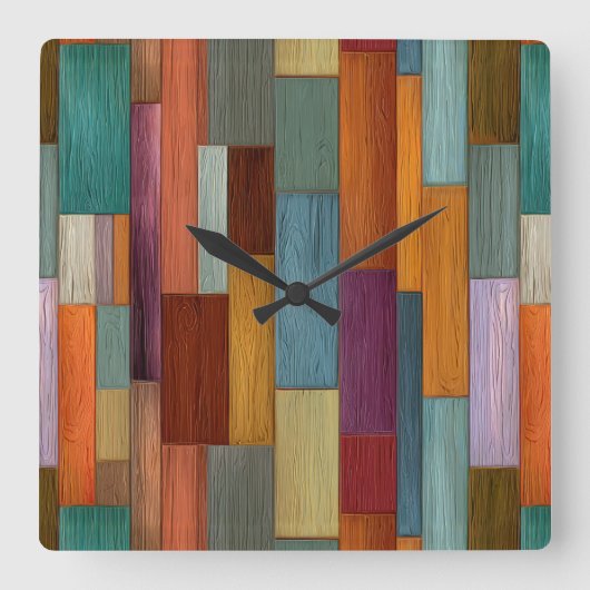 Horloge Carrée Wood Planks Wall Clock (Recto)