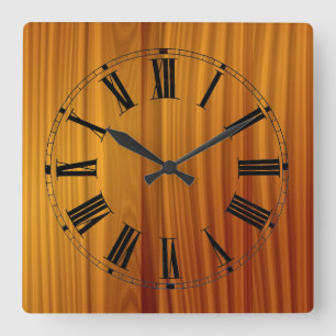 Horloge Carrée Wood Teak Wall Clock