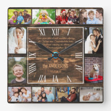 Wooden 12 family photo collage roman numerals squ