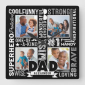 Horloge Carrée Words For #1 Dad Father's Day Photo Collage Black (Recto)