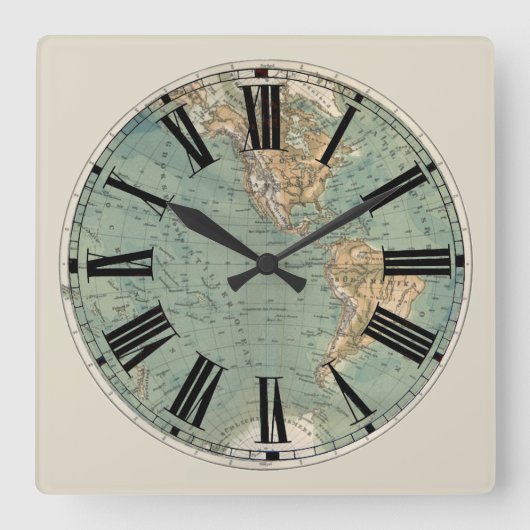 Horloge Carrée World Map Clock (Recto)