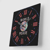 Horloge Carrée World Peace Flag Collection Numéros romains (Angle)