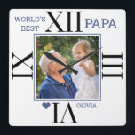 Horloge Carrée World's Best Papa Photo Black  Roman Numeral<br><div class="desc">A modern roman numeral clock to personalize with photo as a special gift for grandpa for father's day, birthday, holiday..</div>