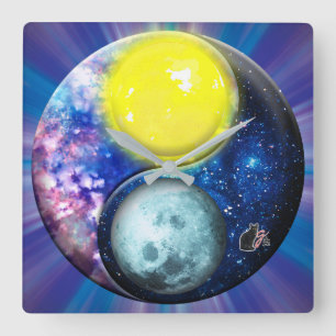 Horloge Carrée Yang-Yin / Soleil-Lune