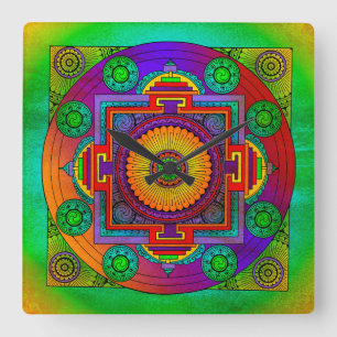 Horloge Carrée YANTRA - grande roue - violet vert