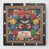 Horloge Carrée Yarn Wreath Knitting Merry Christmas (Recto)
