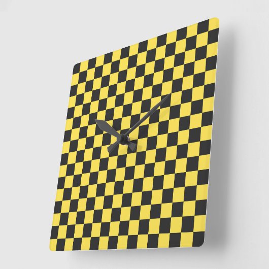 Horloge Carrée Yellow and black checkerboard pattern (Angle)