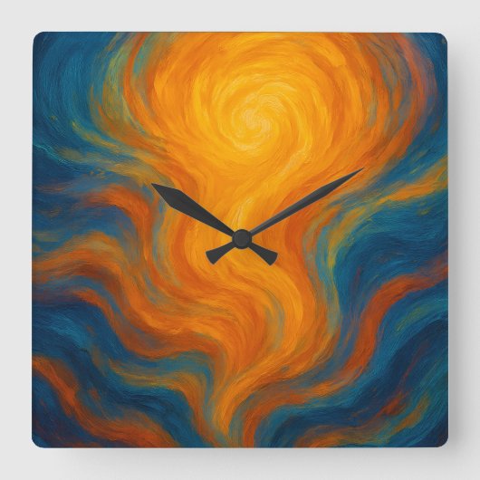 Horloge Carrée yellow and blue swirl sun Energy abstract (Recto)