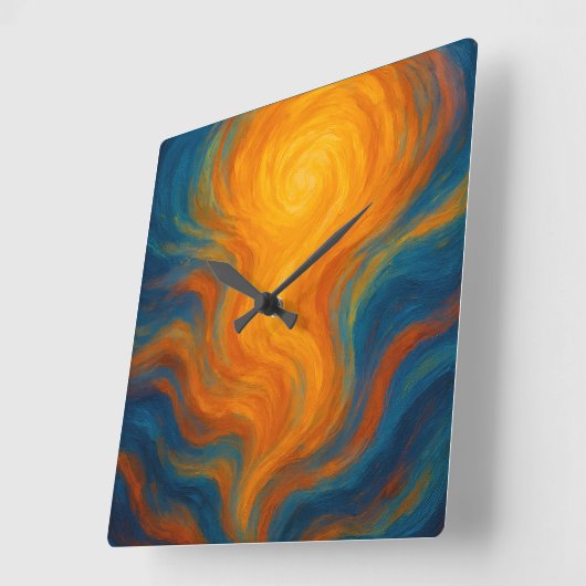 Horloge Carrée yellow and blue swirl sun Energy abstract (Angle)