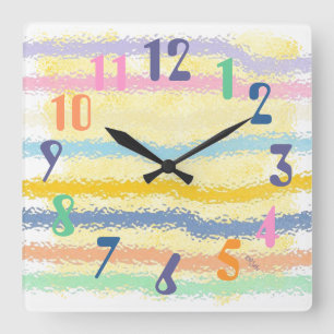 Horloge Carrée Yellow and Striped Pastels