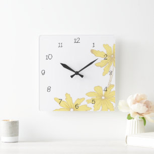 Horloge Carrée Yellow Daisies on White