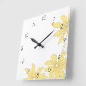 Horloge Carrée Yellow Daisies on White (Angle)