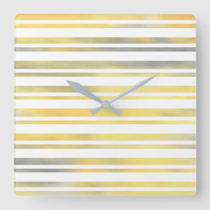 Horloge Carrée Yellow Gray and White Stripes