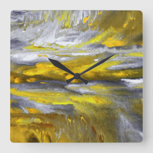 Horloge Carrée Yellow Gray Black Abstract