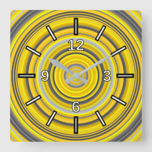 Horloge Carrée Yellow & Gray Nested Circles Pattern Square Clock