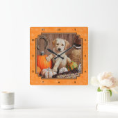 Horloge Carrée Yellow Lab Pup et Pumkin Harvest Orange (Maison)