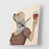 Horloge Carrée Yellow Labrador Wine Snob (Angle)
