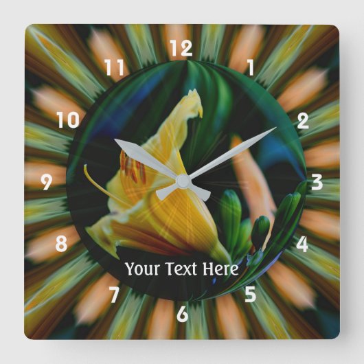 Horloge Carrée Yellow Lily Flower Abstract Art (Recto)