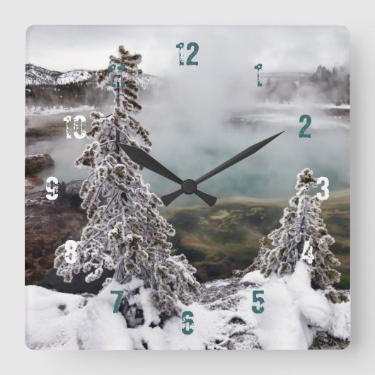 Horloge Carrée Yellowstone neigeux (Recto)