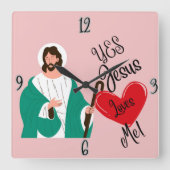 Horloge Carrée "Yes, Jesus Loves Me" Pink Square Clock (Recto)