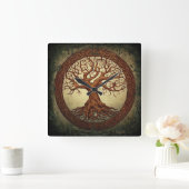 Horloge Carrée Yggdrasil, arbre du monde (Maison)
