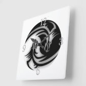 Horloge Carrée Yin and Yang Asian Dragons (Angle)