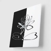 Horloge Carrée Yin Yang Black Lotus Blossom (Angle)