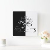 Horloge Carrée Yin Yang Black Lotus Blossom (Maison)