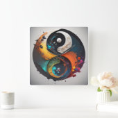 Horloge Carrée Yin Yang Coloré (Maison)