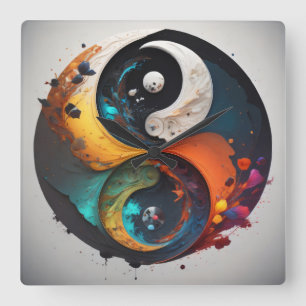 Horloge Carrée Yin Yang Coloré