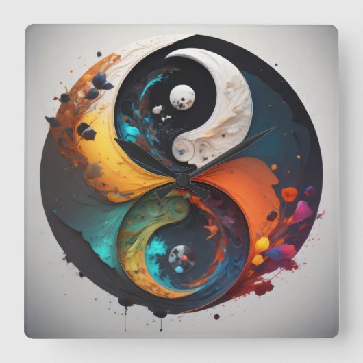 Horloge Carrée Yin Yang Coloré (Recto)