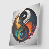 Horloge Carrée Yin Yang Coloré (Angle)