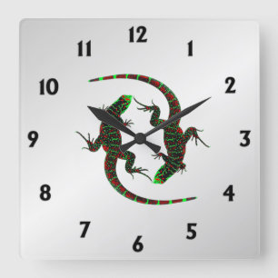 Horloge Carrée Yin Yang Lizards Argent