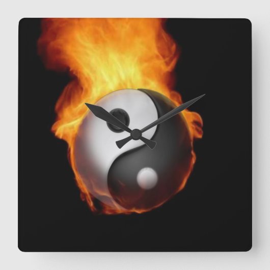 Horloge Carrée Yin Yang on Fire Wall Clock (Recto)