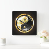 Horloge Carrée Yin Yang or sur noir (Maison)