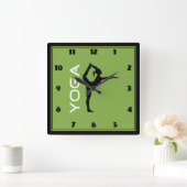 Horloge Carrée Yoga Pose Silhouette sur Arrière - plan vert (Maison)