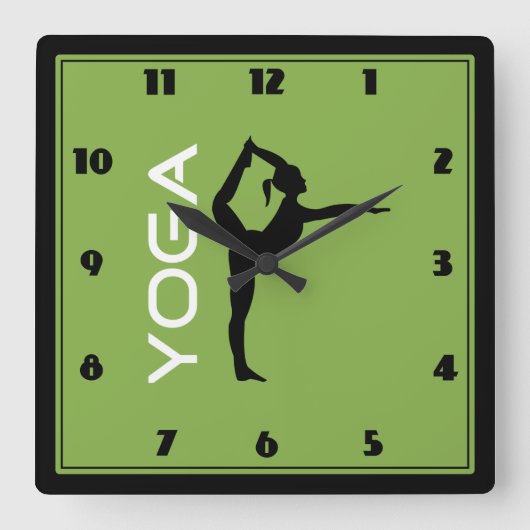 Horloge Carrée Yoga Pose Silhouette sur Arrière - plan vert (Recto)