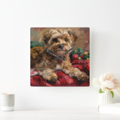 Horloge Carrée Yorkipoo Chien Fête de Noël (Maison)