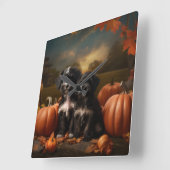 Horloge Carrée Yorkipoo Chiot Automne Citrouille délice (Angle)