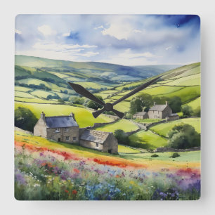 Horloge Carrée "Yorkshire Meadowsong" Paysage Yorkshire Dales
