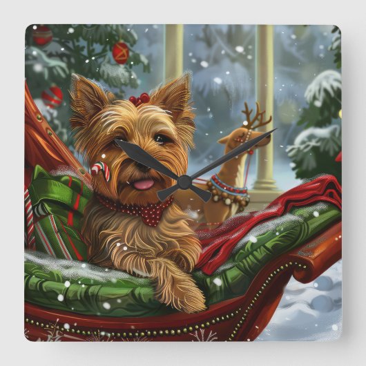 Horloge Carrée Yorkshire Terrier Chien Fête de Noël (Recto)