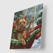 Horloge Carrée Yorkshire Terrier Chien Fête de Noël (Angle)