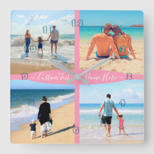 Horloge Carrée Your 4 Photo Collage Family Love Personalized Text