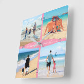 Horloge Carrée Your 4 Photo Collage Family Love Personalized Text (Angle)