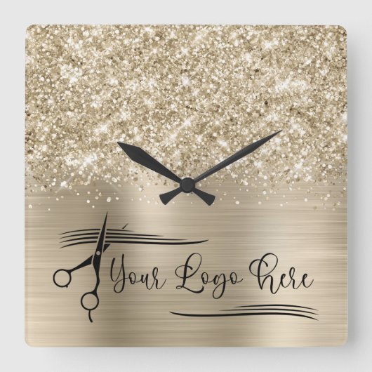 Horloge Carrée Your Logo Glittery Pale Gold Glam (Recto)