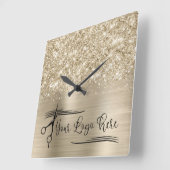 Horloge Carrée Your Logo Glittery Pale Gold Glam (Angle)