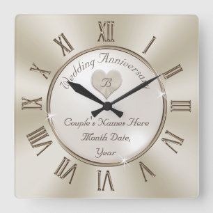 Horloge Carrée Your Monogram and Personalized Anniversary Clock