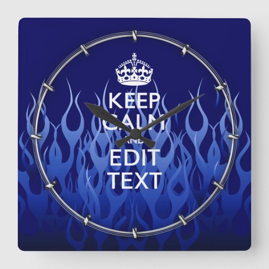 Horloge Carrée Your Text on Keep Calm on Navy Blue Racing Flames (Recto)