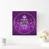 Horloge Carrée Your texte on Keep Calm Purple Racing Flames Decor (Maison)